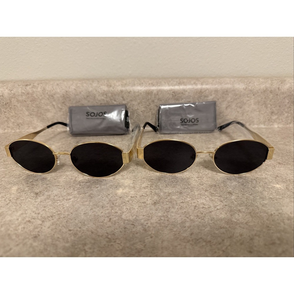 SOJOS 2 Pairs Retro Y2K Oval Sunglasses‎ Gold Frame Grey Lens Unisex Festival